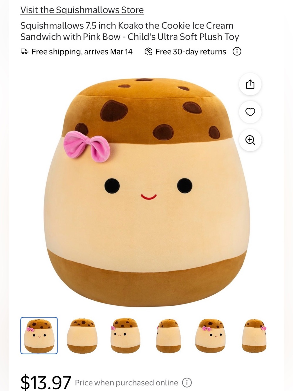 Squishmallows Koako Cookie Ice Cream Sandwich Plush